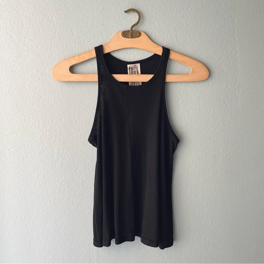 Free People | Black Ribbed Flowy Muscle Tank Top - Picture 1 of 7